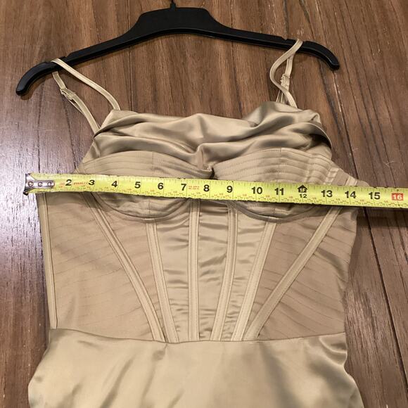 Bella Barnett Olive Green Satin corset Knee length pencil Dress NWT size small - Picture 10 of 12